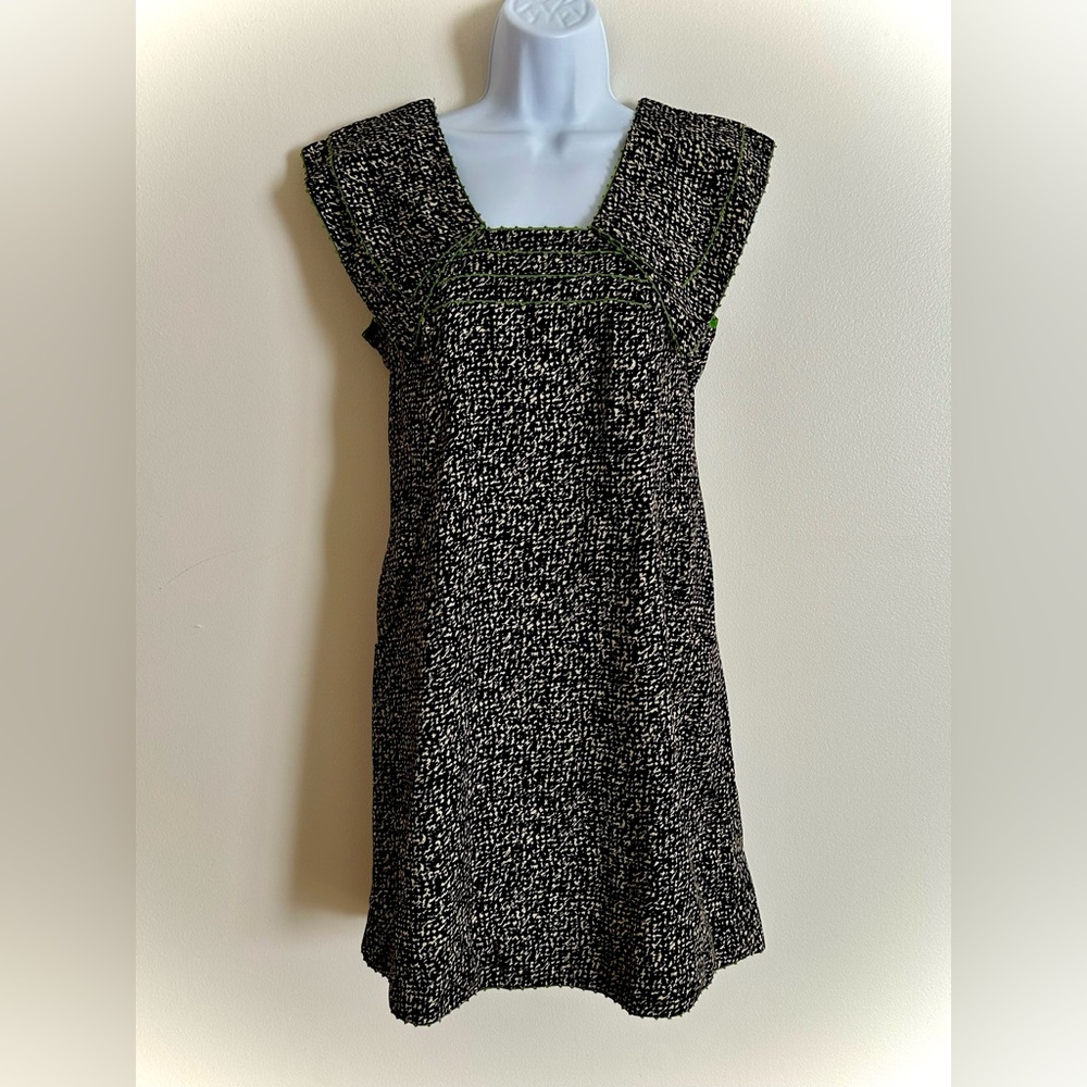 MOULINETTE SOEURS
Black & White Print Dress with Green Trim / Size 0